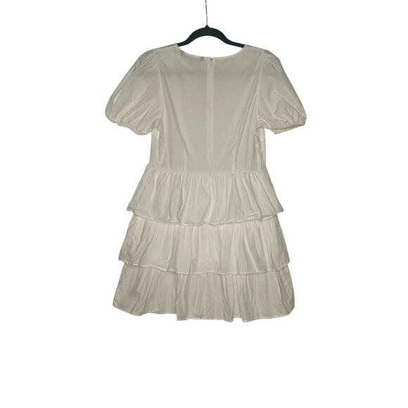 Zara  White Tiered Babydoll Mini Dress Puff Sleeves Ruff Hem Poplin Size M - Picture 2 of 6